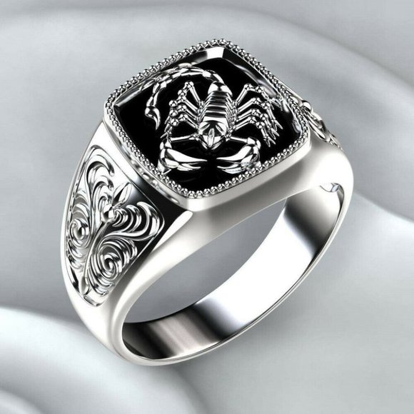 Men 925 Silver Stamped Scorpion Ring - Picture 1 of 4